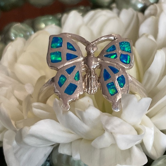 STERLINGsilver Jewelry - 🦋Sterling Silver Butterfly Ring with OPAL INLAY Accents🦋🩵 SIZE 7.34